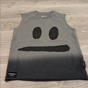Nununu Smirk sleeveless T Shirt kids size 8-9 years old, grey and black
